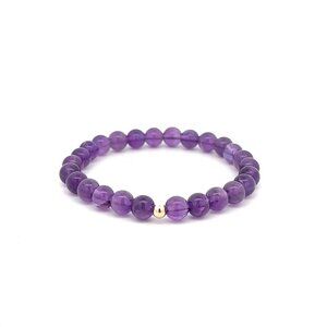Natural Gemstones Amethyst 6mm Stretchable Bracelet 14k Gold Polished Bead Charm